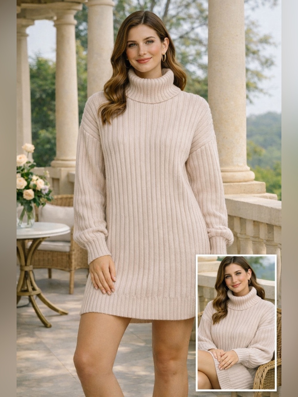 Prinbara Pale Pink Sweater Dress Women Size S Balloon Sleeves Ribbed Boho
